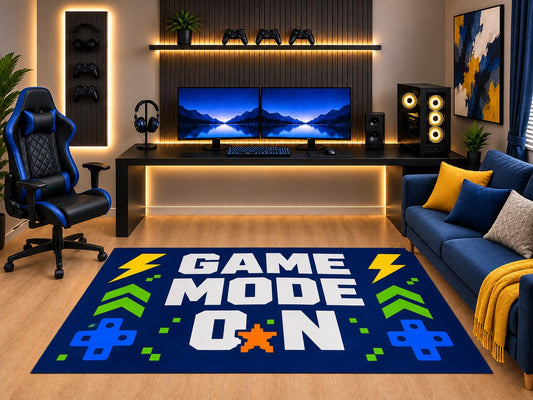 ICE ARMOR "Ultra Light Weight 5' x 7' Gamer Area Rug Game Mode On Typography Pixel Controller Art for Kids Bedroom Gaming Room Non-Slip Silicone Backing Low Pile