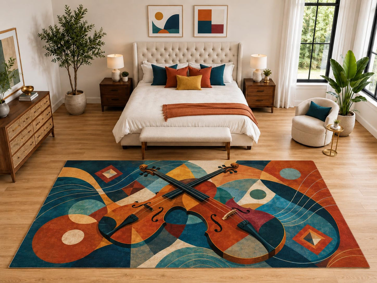 ICE ARMOR "Ultra Light Weight Large 6'7" x 9'10" Double Violin Rug, Soft Low Pile Indoor Rug, Non-Slip Silicone Backing for Bedroom Blue