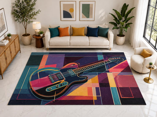 ICE ARMOR "Ultra Light Weight Large 6'7" x 9'10" Electric Guitar Abstract Rug, Soft Low Pile Indoor Rug, Non-Slip Silicone Backing for Bedroom Navy