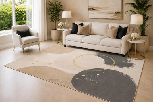 ICE ARMOR 6'7" x 9'10" Modern Circle Area Rug for Living Room, Soft Low Pile Indoor Rug with Non-Slip Silicone Backing, Large Decorative Carpet for Bedroom, Dining Room and Office, Multicolored