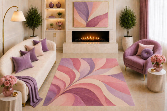 ICE ARMOR "Ultra Light Weight 5' x 7' Abstract Swirl Area Rug Modern Geometric Art Pink Purple Blush Flowing Design for Living Room Bedroom Girls Room Non-Slip Silicone Backing Low Pile
