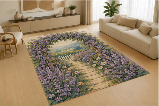 ICE ARMOR 5' x 7' Blue Floral Garden Area Rug, Soft Low Pile Indoor Rug with Non-Slip Silicone Backing for Living Room, Bedroom, Nursery, Office, Family Room, Kids & Pets, Blue