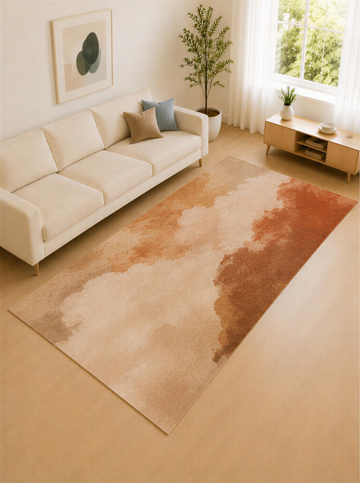 ICE ARMOR Large 6'7" x 9'10" Rust Orange and Cream Cloud Wash Area Rug for Living Room, Soft Low Pile Carpet with Non-Slip Silicone Backing, Decor for Bedroom and Home Office