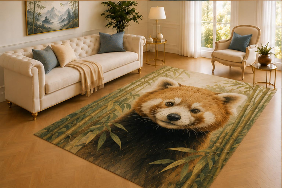 ICE ARMOR 5' x 7' Red Panda Rug, Charming Asian Wildlife in Bamboo Forest Art, Smooth Printed Floor Cover for Living Room, Bedroom, Nursery and Nature Decor