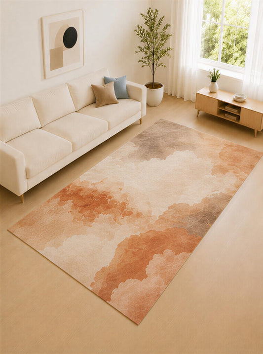 ICE ARMOR Large 6'7" x 9'10" Orange Beige and Taupe Cloud Layers Area Rug for Living Room, Soft Low Pile Carpet with Non-Slip Silicone Backing, Decor for Bedroom and Home Office