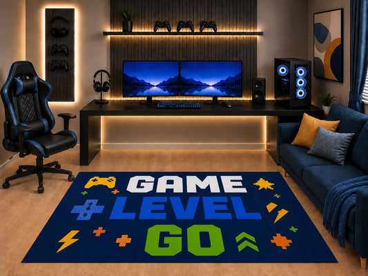 ICE ARMOR "Ultra Light Weight 5' x 7' Gamer Area Rug Game Level Go Typography Pixel Controller Art for Kids Bedroom Gaming Room Non-Slip Silicone Backing Low Pile