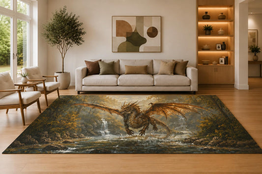 ICE ARMOR Large 6'7" x 9'10" Brown and Gray Flying Dragon Area Rug for Living Room, Soft Low Pile Carpet with Non-Slip Silicone Backing, Decor for Bedroom Dining Room and Home Office