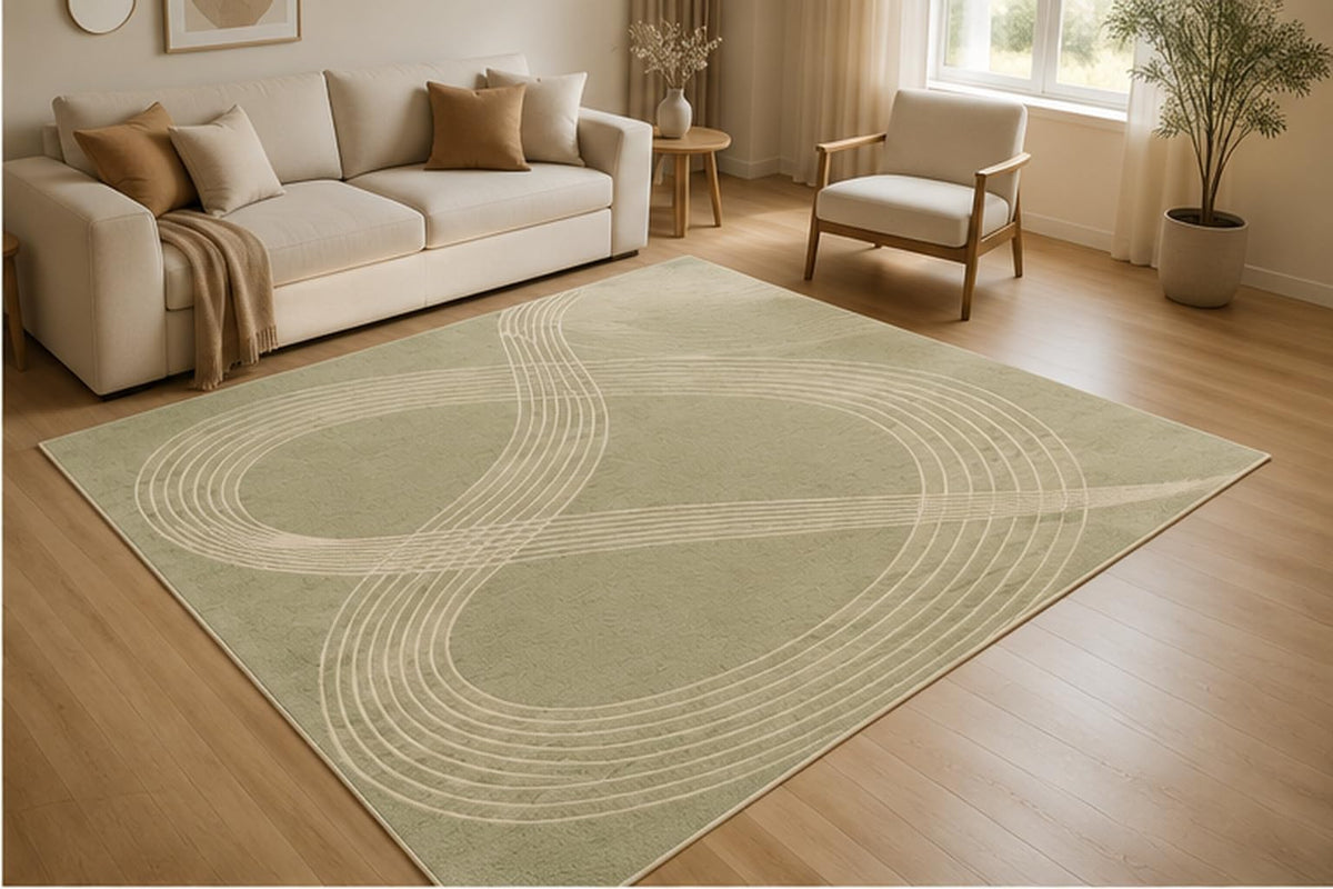 ICE ARMOR 5' x 7' Modern Infinity Line Area Rug for Living Room, Soft Low Pile Indoor Rug with Non-Slip Silicone Backing, Contemporary Carpet for Bedroom, Office, Family Room, Sage Green