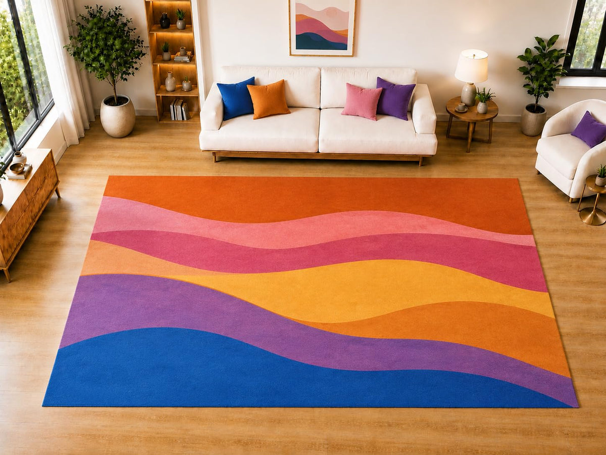 ICE ARMOR "Ultra Light Weight Large 6'7 x 9'10 Flowing Wave Bands Area Rug for Living Room, Dining Room, and Bedroom, Soft Low Pile Indoor Rug, Modern Floor Decor