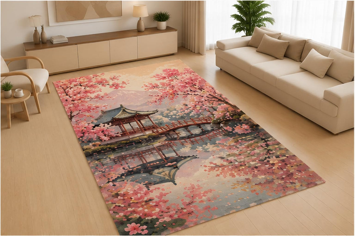 ICE ARMOR 5' x 7' Enchanted Forest Garden Path Area Rug, Soft Low Pile Indoor Rug with Non-Slip Silicone Backing for Living Room, Bedroom, Office, Family Room, Reading Room, Green