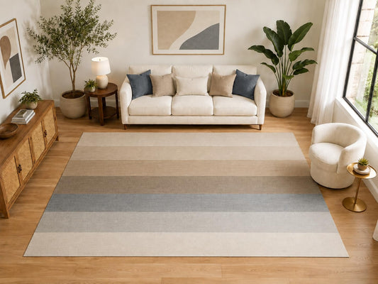 ICE ARMOR "Ultra Light Weight Large 6'7" x 9'10" Modern Block Stripe Area Rug for Living Room, Soft Low Pile Indoor Rug and Non-Slip Silicone Backing, Gray
