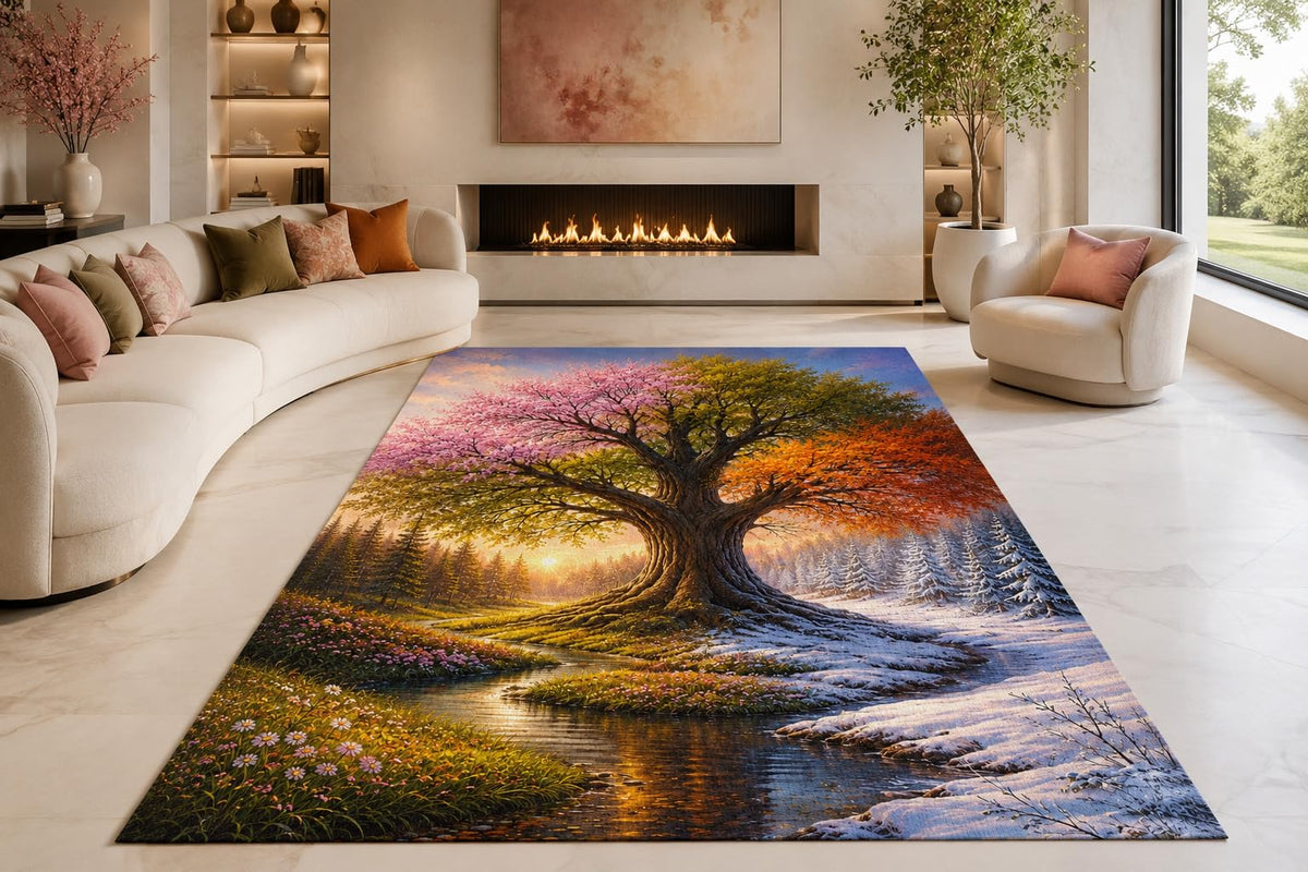 ICE ARMOR "Ultra Lightweight Large 6'7" x 9'10" Rainbow River Tree Area Rug for Living Room, Bedroom and Home Office, Soft Low Pile Carpet with Non-Slip Silicone Backing, Purple and Blue