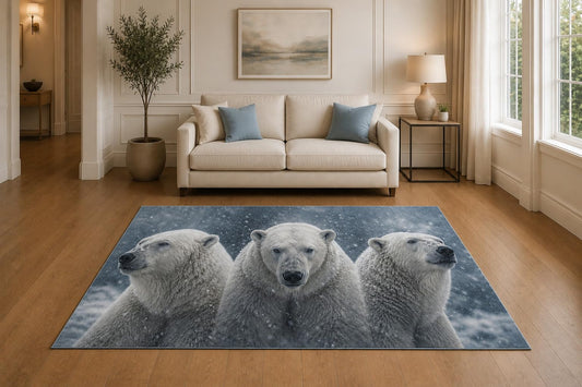 ICE ARMOR "Ultra Light Weight 5' x 7' Polar Bear Guardians Area Rug for Living Room, Bedroom and Home Office, Soft Low Pile Carpet with Non-Slip Silicone Backing, White and Navy