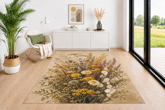 ICE ARMOR 5' x 7' Botanical Bouquet Area Rug for Living Room, Soft Low Pile Indoor Rug with Non-Slip Silicone Backing, Decorative Carpet for Bedroom, Office, Family Room, Multicolor