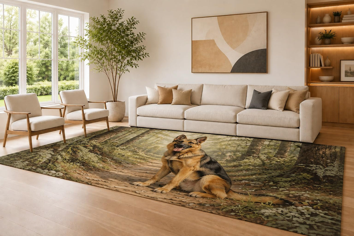 ICE ARMOR Large 6'7" x 9'10" Brown and Green German Shepherd Area Rug for Living Room, Soft Low Pile Carpet with Non-Slip Silicone Backing, Decor for Bedroom and Home Office