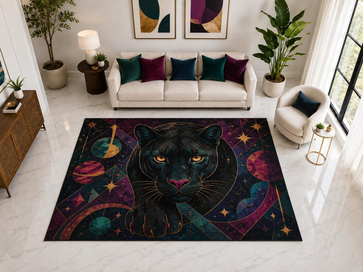 ICE ARMOR "Ultra Light Weight Large 6'7" x 9'10" Black Panther Celestial Rug, Soft Low Pile Indoor Rug, Non-Slip Silicone Backing for Bedroom Purple