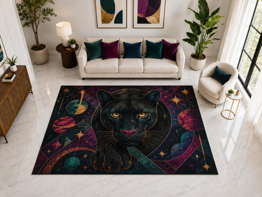 ICE ARMOR "Ultra Light Weight Large 6'7" x 9'10" Black Panther Celestial Rug, Soft Low Pile Indoor Rug, Non-Slip Silicone Backing for Bedroom Purple