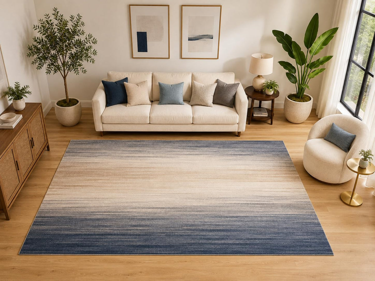 ICE ARMOR "Ultra Light Weight Large 6'7" x 9'10" Blue Ombre Area Rug for Living Room and Bedroom, Soft Low Pile Indoor Rug and Non-Slip Silicone Backing, Blue