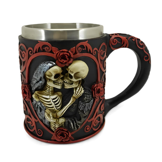 ICE ARMOR 6" W Skull Couple Mug Statue Sculpture Ornament Decoration Home/Room Decor Ideas for Housewarming, Holidays and Birthdays Great Collectible Addition