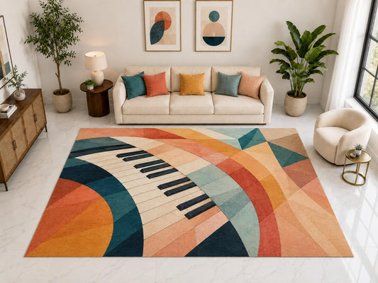 ICE ARMOR "Ultra Light Weight Large 6'7" x 9'10" Piano Keyboard Art Rug, Soft Low Pile Indoor Rug, Non-Slip Silicone Backing for Living Room Orange
