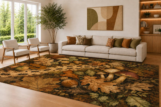 ICE ARMOR Large 6'7" x 9'10" Brown and Tan Autumn Forest Accent Area Rug for Living Room, Soft Low Pile Carpet with Non-Slip Silicone Backing, Decor for Bedroom and Home Office
