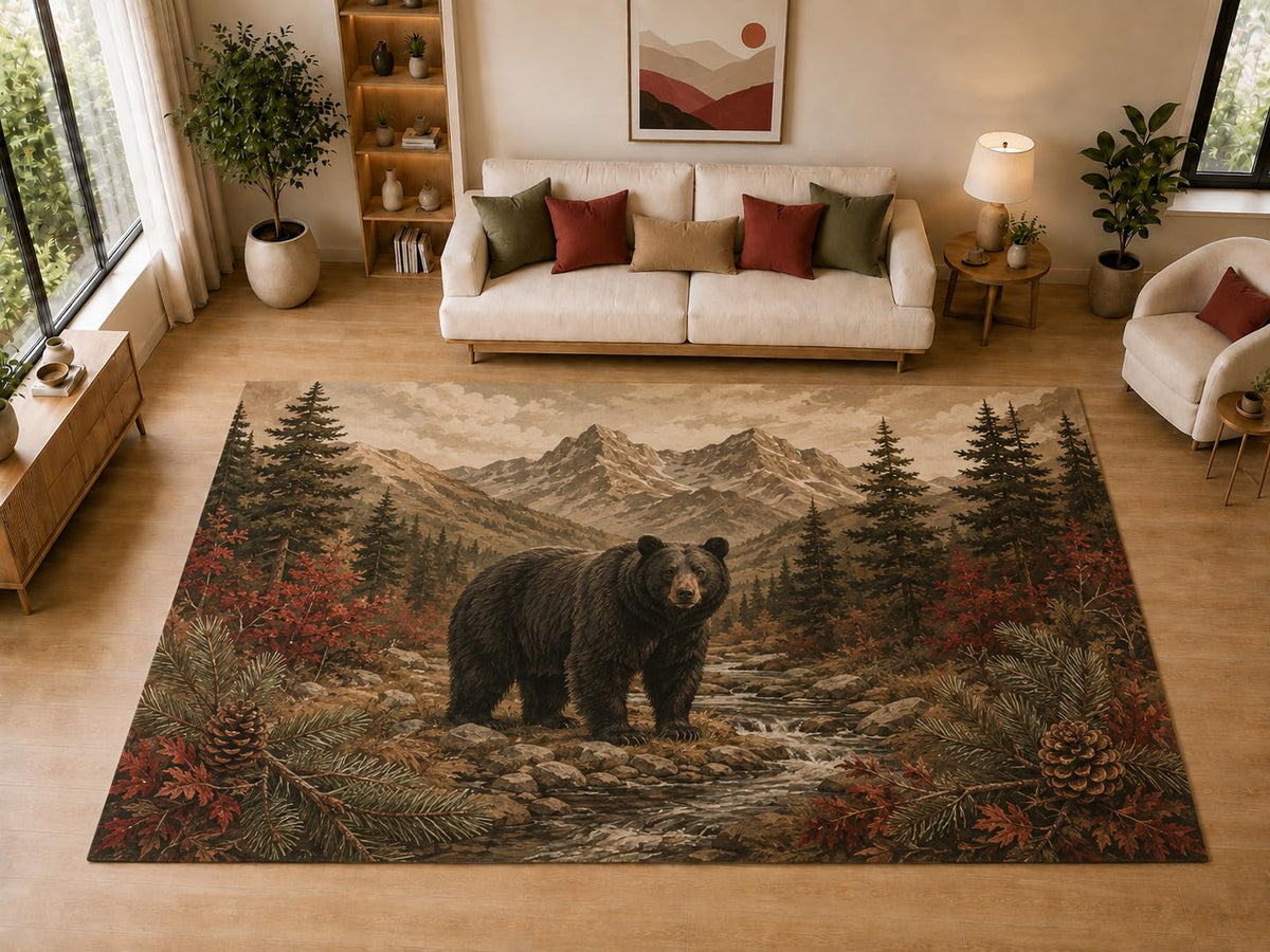 ICE ARMOR "Ultra Light Weight Large 6'7" x 9'10" Bear Stream, Living Room, Bedroom, Dining Room, Office, Family Room, Soft Low Pile Indoor Rug, Non-Slip Silicone Backing, Brown