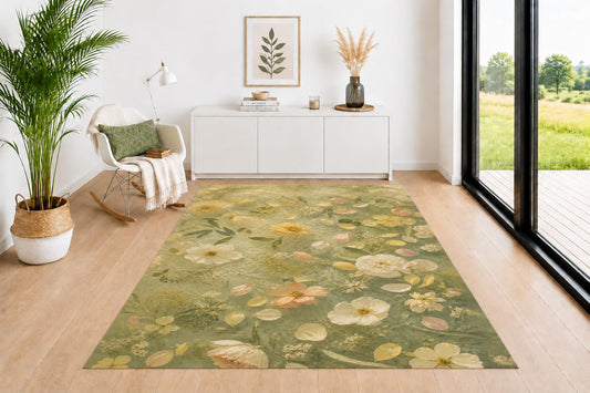 ICE ARMOR 5' x 7' Floral Meadow Area Rug for Living Room, Soft Low Pile Indoor Rug with Non-Slip Silicone Backing, Decorative Carpet for Bedroom, Office, Family Room, Multicolor
