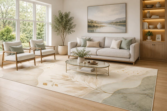 ICE ARMOR Large 6'7" x 9'10" Sage Green and Ivory Botanical Branch Flow Area Rug for Living Room, Soft Low Pile Carpet with Non-Slip Silicone Backing, Decor for Bedroom and Home Office