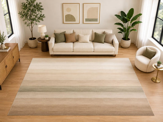 ICE ARMOR "Ultra Light Weight Large 6'7" x 9'10" Beige Sage Stripe Area Rug for Living Room, Soft Low Pile Indoor Rug and Non-Slip Silicone Backing, Beige