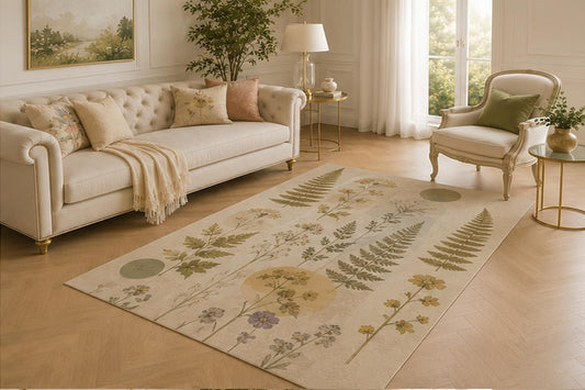ICE ARMOR 5' x 7' Vintage Fern Botanical Area Rug, Nature-Inspired Soft Floor Carpet with Non-Slip Silicone Backing for Family Room, Bedroom, Dining Area and Office