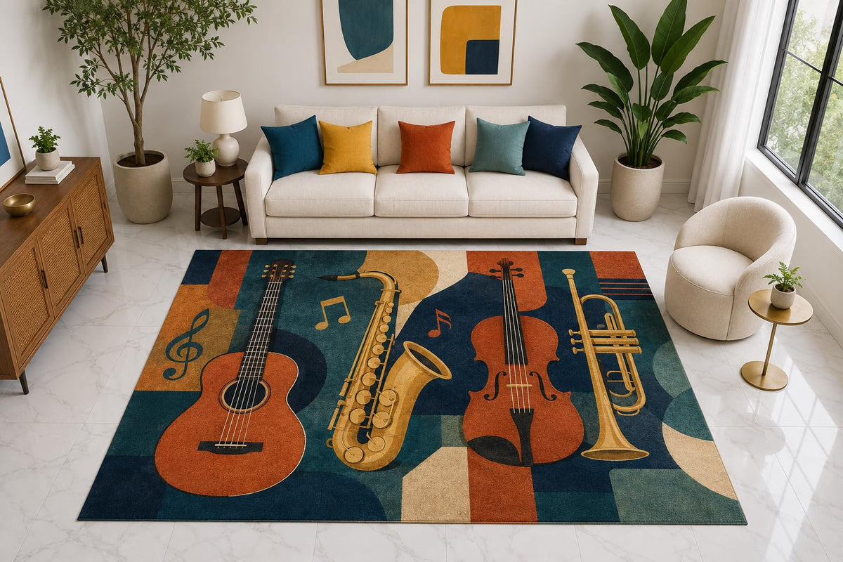ICE ARMOR "Ultra Light Weight Large 6'7" x 9'10" Guitar Piano Drums Rug, Soft Low Pile Indoor Rug, Non-Slip Silicone Backing for Living Room Teal