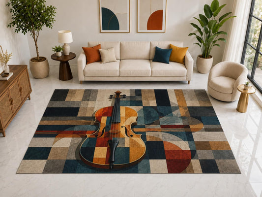 ICE ARMOR "Ultra Light Weight Large 6'7" x 9'10" Violin Block Rug, Soft Low Pile Indoor Rug, Non-Slip Silicone Backing for Living Room Blue