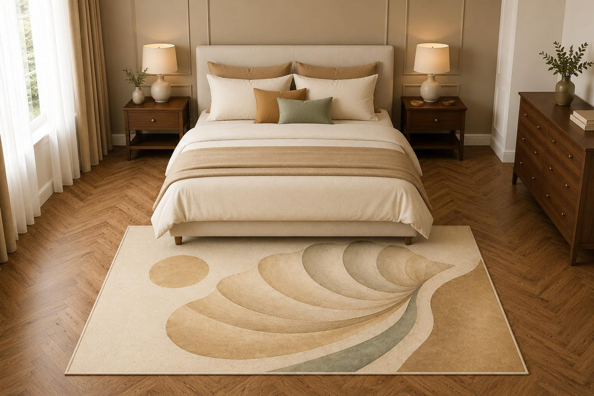 ICE ARMOR 5' x 7' Abstract Seashell Area Rug, Modern Coastal Nautical Beach Living Room Bedroom Decor, Non-Slip Silicone Backing Low Pile Carpet