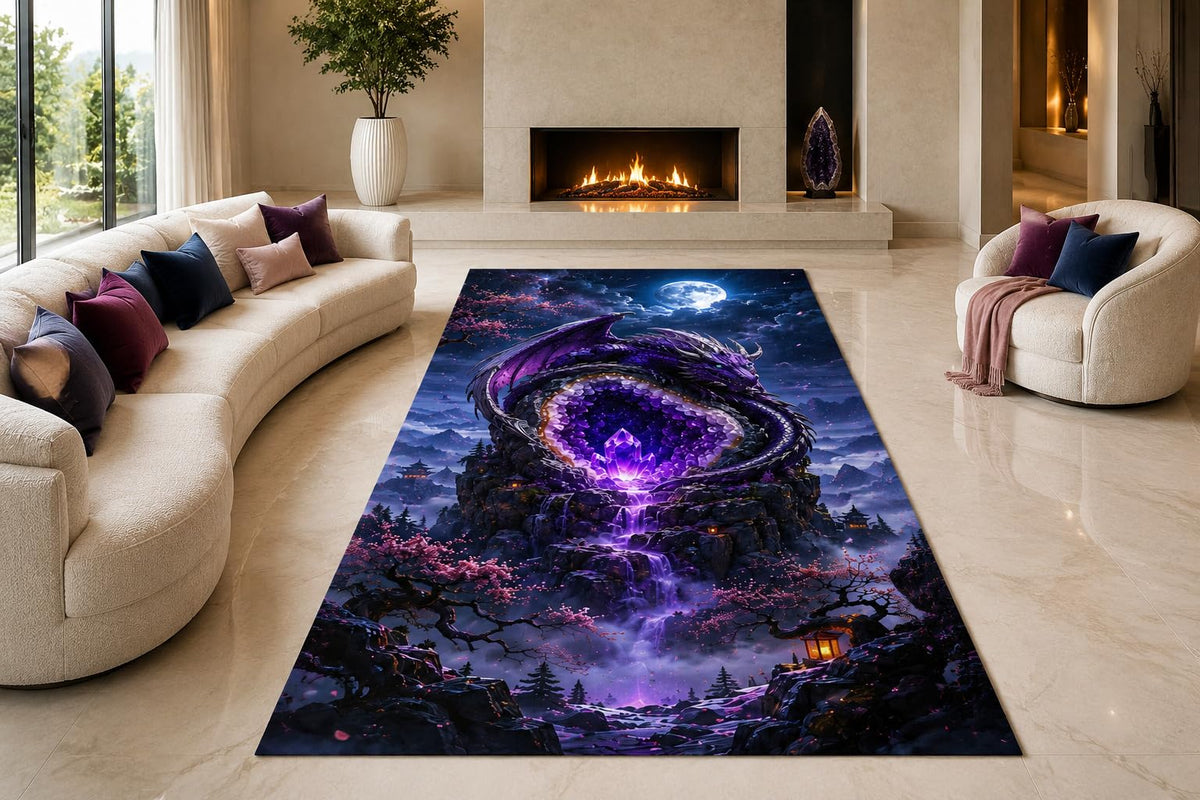 ICE ARMOR "Ultra Lightweight Large 6'7" x 9'10" Dragon Vortex Area Rug for Living Room, Bedroom and Home Office, Soft Low Pile Carpet with Non-Slip Silicone Backing, Violet and Black