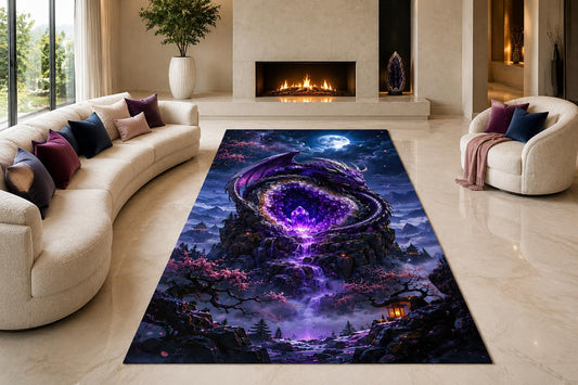 ICE ARMOR "Ultra Lightweight Large 6'7" x 9'10" Dragon Vortex Area Rug for Living Room, Bedroom and Home Office, Soft Low Pile Carpet with Non-Slip Silicone Backing, Violet and Black