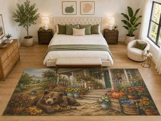 ICE ARMOR "Ultra Light Weight Large 6'7" x 9'10" Bear Pumpkin Porch Area Rug, Soft Low Pile Indoor Rug, Non-Slip Silicone Backing, Living Room, Brown