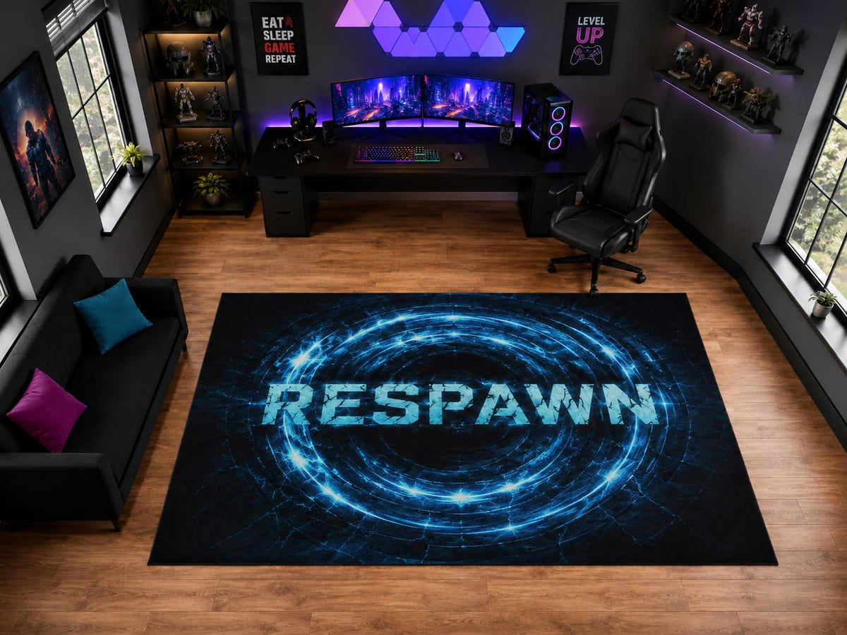 ICE ARMOR "Ultra Light Weight Large 6'7" x 9'10" Respawn Blue Energy Ring Area Rug for Playroom Decor, Soft Low Pile Indoor Rug with Non-Slip Silicone Backing, Black Blue
