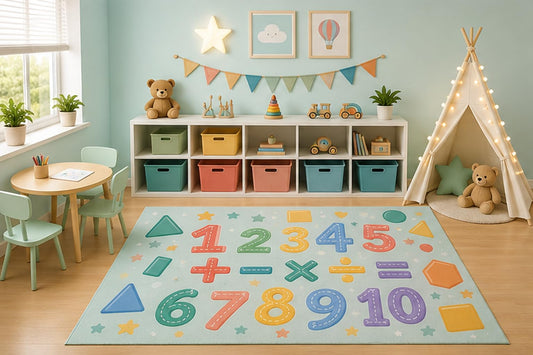 ICE ARMOR 5' x 7' Numbers Counting Math Area Rug for Kids Playroom Nursery Bedroom, Colorful Numbers Shapes Preschool Educational Classroom Decor, Non-Slip Silicone Backing Low Pile
