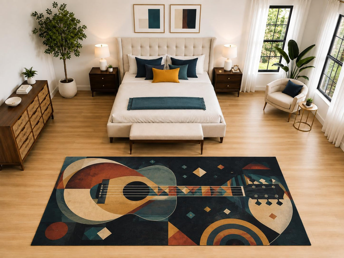ICE ARMOR "Ultra Light Weight Large 6'7" x 9'10" Abstract Acoustic Guitar Rug, Soft Low Pile Indoor Rug, Non-Slip Silicone Backing for Bedroom Teal