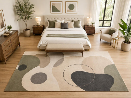 ICE ARMOR "Ultra Light Weight Large 6'7" x 9'10" Organic Abstract Rug, Soft Low Pile Indoor Rug, Non-Slip Silicone Backing for Living Room Beige