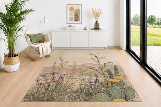 ICE ARMOR 5' x 7' Desert Wildflower Area Rug for Living Room, Soft Low Pile Indoor Rug with Non-Slip Silicone Backing, Decorative Carpet for Bedroom, Office, Family Room, Multicolor
