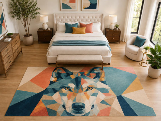 ICE ARMOR "Ultra Light Weight Large 6'7" x 9'10" Colorful Wolf Face Area Rug Carpet Soft Low Pile Indoor Rug and Non-Slip Silicone Backing Teal