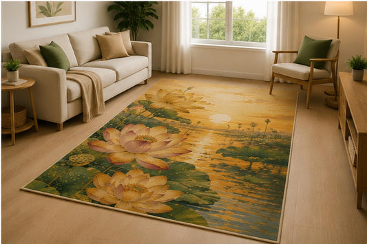 ICE ARMOR 5' x 7' Colorful Floral Bouquet Area Rug for Living Room, Soft Low Pile Indoor Rug with Non-Slip Silicone Backing, Decorative Carpet for Bedroom, Dining Room, Family Room, Yellow Purple