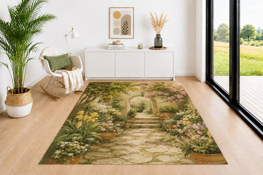 ICE ARMOR 5' x 7' Secret Garden Path Area Rug for Living Room, Soft Low Pile Indoor Rug with Non-Slip Backing, Carpet for Bedroom, Dining Room, Office, Green Floral
