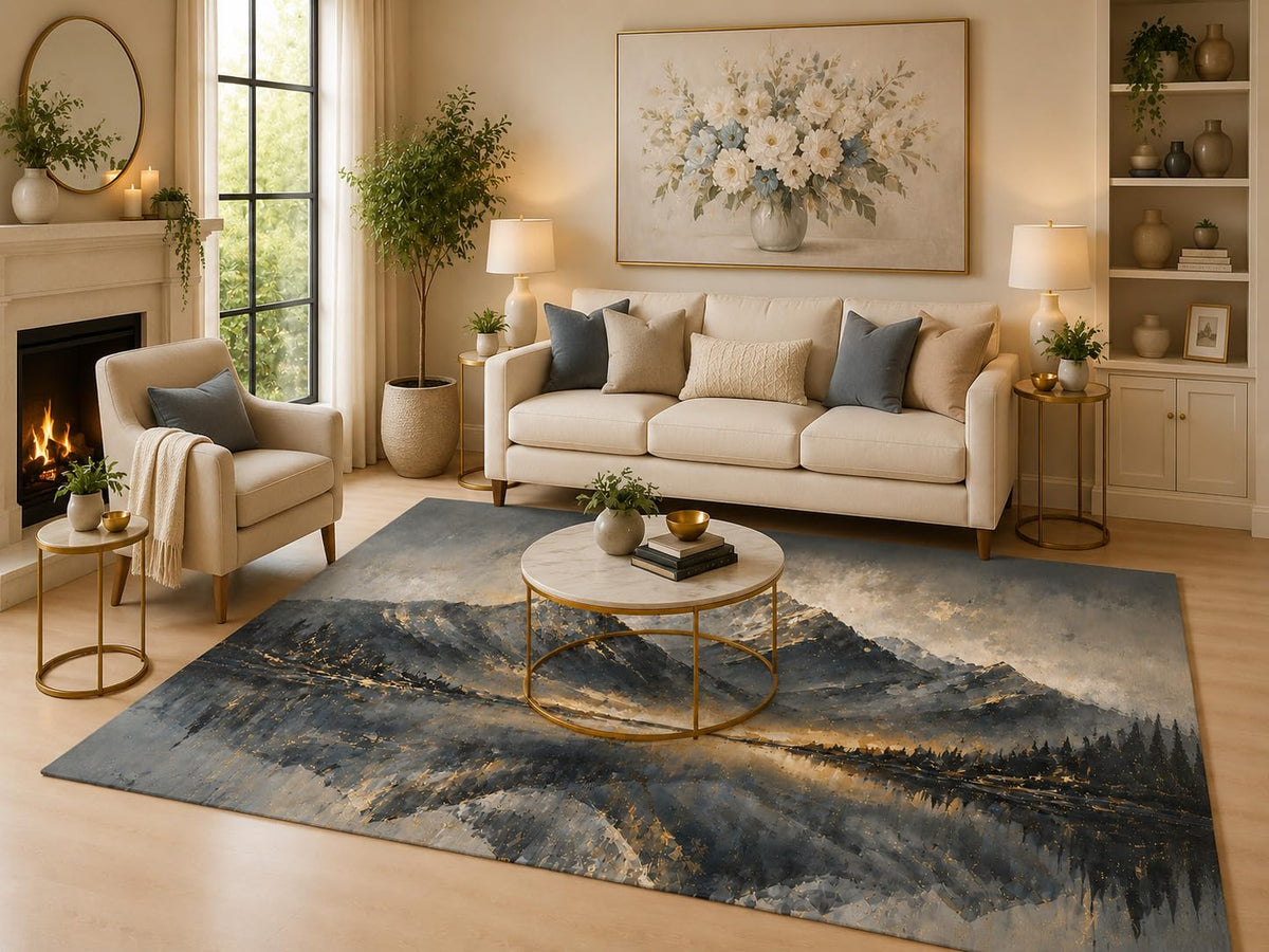 ICE ARMOR 6'7" x 9'10" Mountain Valley Glow Area Rug for Living Room, Soft Low Pile Indoor Floor Mat with Non-Slip Silicone Backing, Decorative Covering for Bedroom, Dining Space and Office, Gray