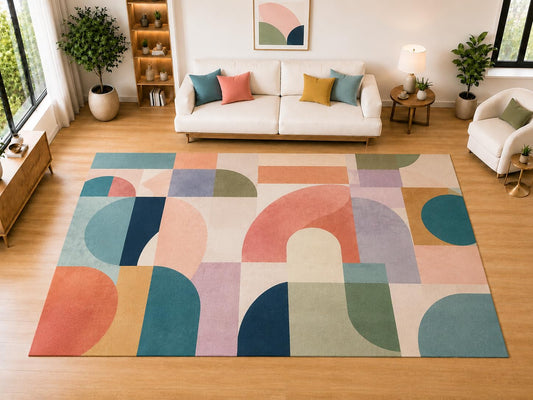 ICE ARMOR "Ultra Light Weight Large 6'7 x 9'10 Pastel Geometric Arch Forms Area Rug for Living Room, Dining Room, and Bedroom, Soft Low Pile Indoor Rug, Contemporary Floor Decor