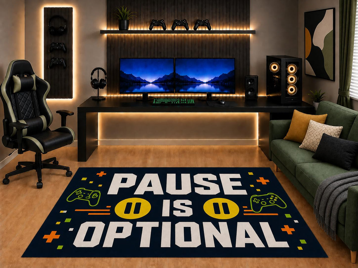 ICE ARMOR "Ultra Light Weight 5' x 7' Pause is Optional Gaming Area Rug Modern Controller Graphic for Boys Teen Bedroom Game Room Playroom Non-Slip Silicone Backing Low Pile