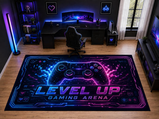 ICE ARMOR "Ultra Light Weight Large 6'7" x 9'10" Level Up Gaming Controller Area Rug for Kids Room Playroom, Soft Low Pile Indoor Rug and Non-Slip Silicone Backing, Black