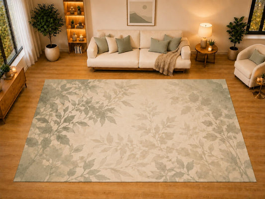 ICE ARMOR "Ultra Light Weight Large 6'7" x 9'10" Veiled Botanical Canopy Area Rug for Living Room, Bedroom, Dining Room, Soft Low Pile Non-Slip Backing, Mist Sage