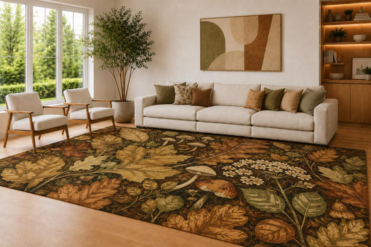 ICE ARMOR Large 6'7" x 9'10" Brown and Cream Woodland Bloom Accent Area Rug for Living Room, Soft Low Pile Carpet with Non-Slip Silicone Backing, Decor for Bedroom and Home Office